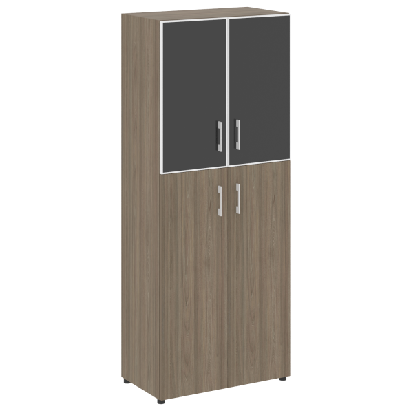 Стеллаж высокий широкий (2 двери ДСП+ 2двери стекло) LT-ST 1.7R white/black	