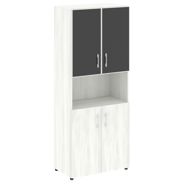 Стеллаж высокий широкий (2 двери ДСП+ 2двери стекло) LT-ST 1.4R white/black	