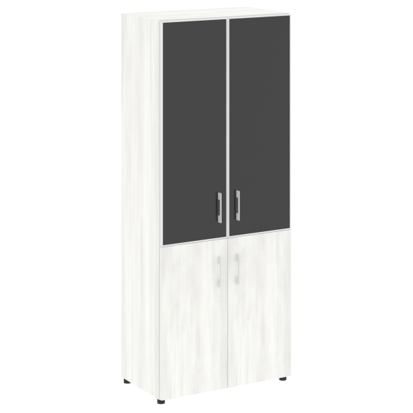 Стеллаж высокий широкий (2 двери ДСП+ 2двери стекло) LT-ST 1.2R white/black	