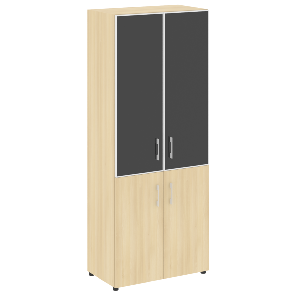 Стеллаж высокий широкий (2 двери ДСП+ 2двери стекло) LT-ST 1.2R white/black	