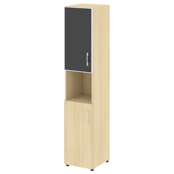 Стеллаж высокий узкий (дверь ДСП+стекло) LT-SU 1.4R white/black	