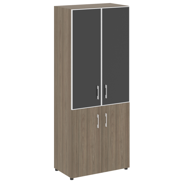 Стеллаж высокий широкий (2 двери ДСП+ 2двери стекло) LT-ST 1.2R white/black	