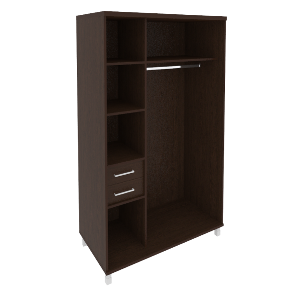 Шкаф-купе (две зеркальные двери, секция с полками, ниша с 2-мя ящиками, гардеробная секция с верхней KSK-5