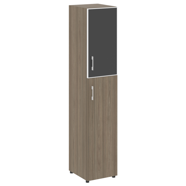 Стеллаж высокий узкий (дверь ДСП+стекло) LT-SU 1.7R white/black	