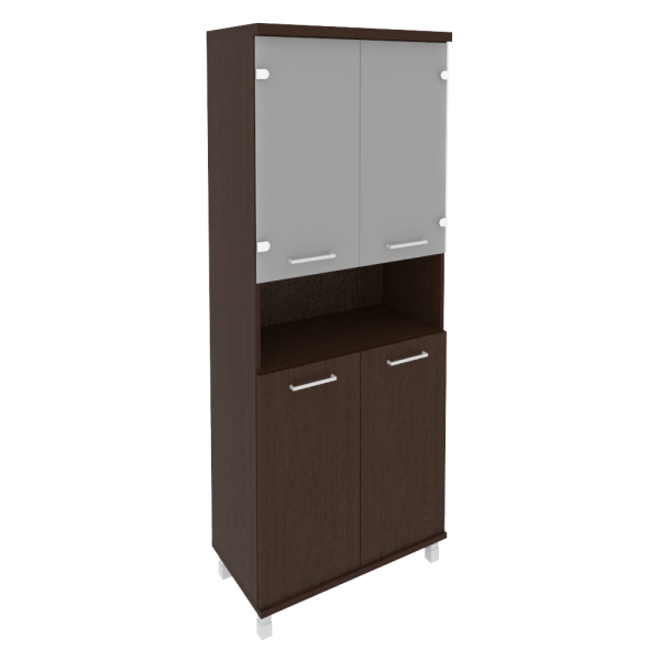 Шкаф высокий широкий (2 низкие двери ЛДСП, 2 низкие двери стекло) KST-1.4