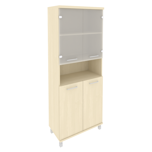 Шкаф высокий широкий (2 низкие двери ЛДСП, 2 низкие двери стекло) KST-1.4