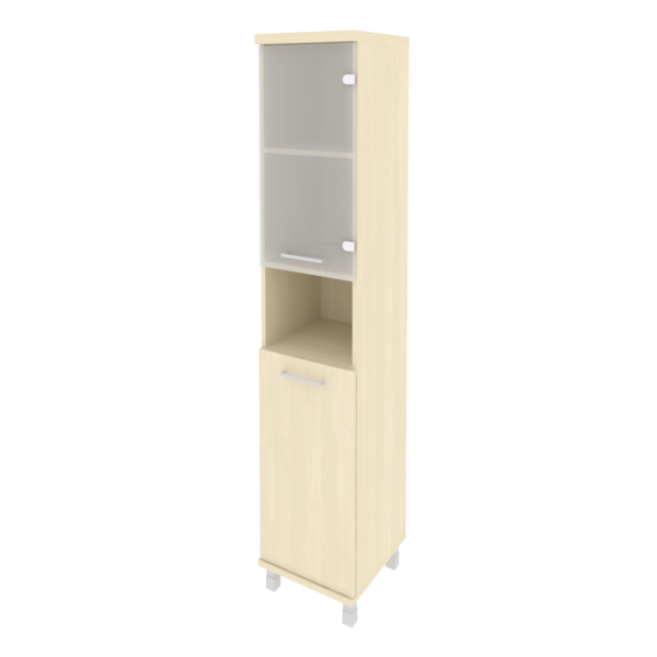 Шкаф высокий узкий правый (1 низкая дверь ЛДСП, 1 низкая дверь стекло) KSU-1.4(R)