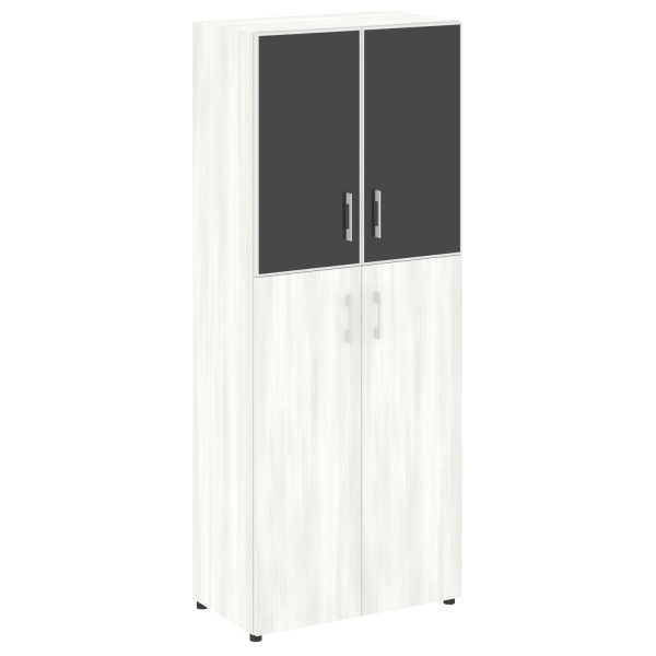 Стеллаж высокий широкий (2 двери ДСП+ 2двери стекло) LT-ST 1.7R white/black	