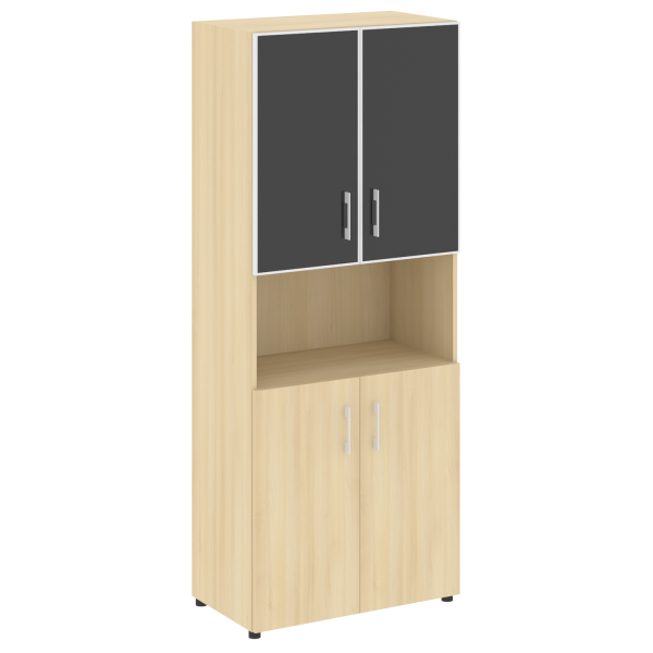 Стеллаж высокий широкий (2 двери ДСП+ 2двери стекло) LT-ST 1.4R white/black	