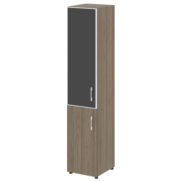 Стеллаж высокий узкий (дверь ДСП+стекло) LT-SU 1.2R white/black	