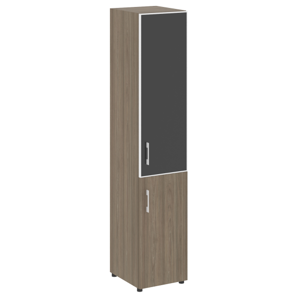 Стеллаж высокий узкий (дверь ДСП+стекло) LT-SU 1.2R white/black	