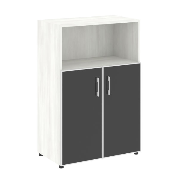 Стеллаж средний широкий (2 двери стекло) LT-ST 2.2R white/black