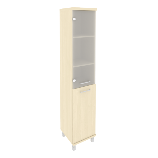 Шкаф высокий узкий левый (1 низкая дверь ЛДСП, 1 средняя дверь стекло) KSU-1.2(L)