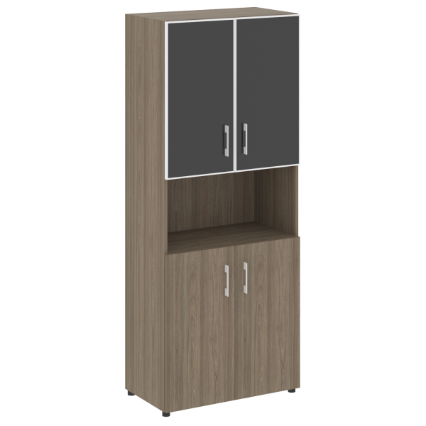 Стеллаж высокий широкий (2 двери ДСП+ 2двери стекло) LT-ST 1.4R white/black	