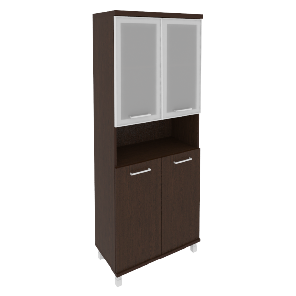 Шкаф высокий широкий (2 низкие двери ЛДСП, 2 низкие двери стекло в раме) KST-1.4R