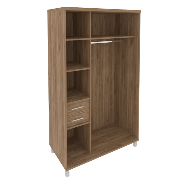 Шкаф-купе (две зеркальные двери, секция с полками, ниша с 2-мя ящиками, гардеробная секция с верхней KSK-5