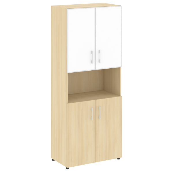 Стеллаж высокий широкий (2 двери ДСП+ 2двери стекло) LT-ST 1.4R white/black	