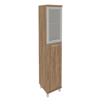 Шкаф высокий узкий левый (1 средняя дверь ЛДСП, 1 низкая дверь стекло в раме) KSU-1.7R(L)