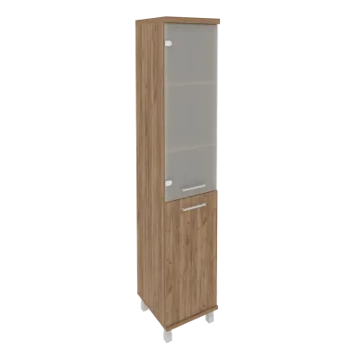 Шкаф высокий узкий левый (1 низкая дверь ЛДСП, 1 средняя дверь стекло) KSU-1.2(L)