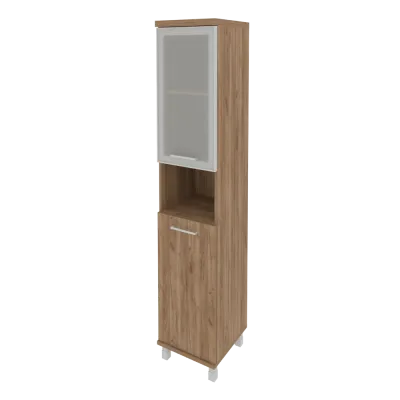 Шкаф высокий узкий правый (1 низкая дверь ЛДСП, 1 низкая дверь стекло в раме) KSU-1.4R(R)