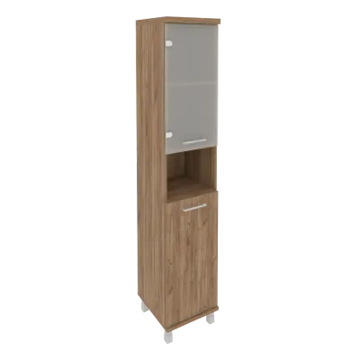 Шкаф высокий узкий левый (1 низкая дверь ЛДСП, 1 низкая дверь стекло) KSU-1.4(L)