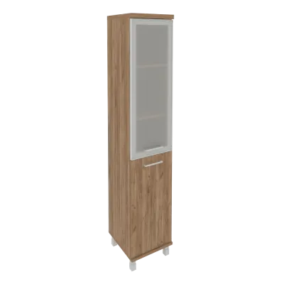 Шкаф высокий узкий левый (1 низкая дверь ЛДСП, 1 средняя дверь стекло в раме) KSU-1.2R(L)