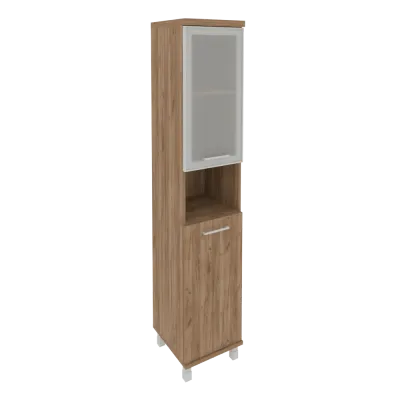 Шкаф высокий узкий левый (1 низкая дверь ЛДСП, 1 низкая дверь стекло в раме) KSU-1.4R(L)