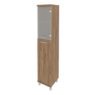 Шкаф высокий узкий правый (1 средняя дверь ЛДСП, 1 низкая дверь стекло) KSU-1.7(R)