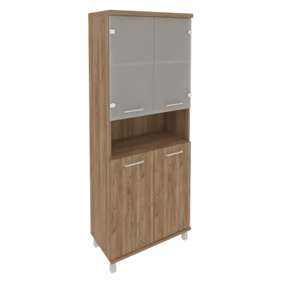 Шкаф высокий широкий (2 низкие двери ЛДСП, 2 низкие двери стекло) KST-1.4