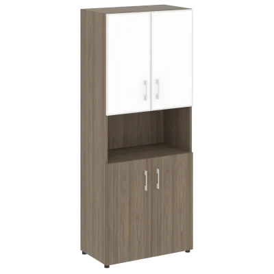 Стеллаж высокий широкий (2 двери ДСП+ 2двери стекло) LT-ST 1.4R white/black	