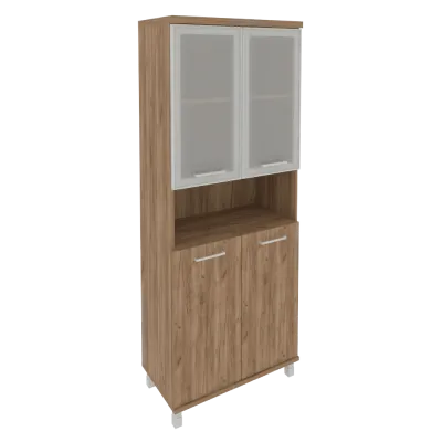 Шкаф высокий широкий (2 низкие двери ЛДСП, 2 низкие двери стекло в раме) KST-1.4R