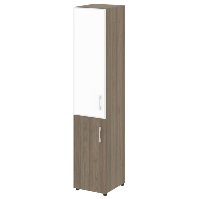 Стеллаж высокий узкий (дверь ДСП+стекло) LT-SU 1.2R white/black	