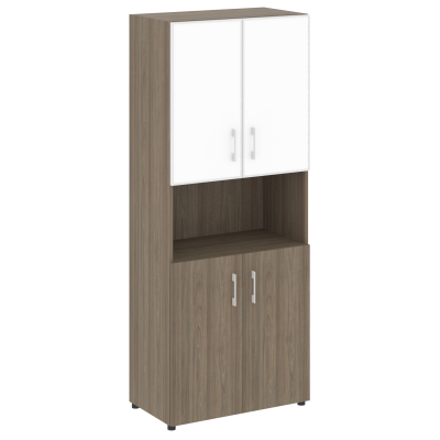 Стеллаж высокий широкий (2 двери ДСП+ 2двери стекло) LT-ST 1.4R white/black	