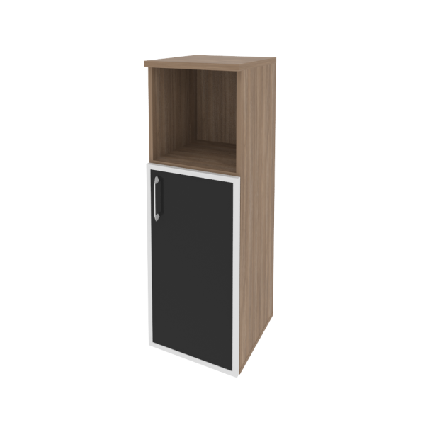 Шкаф средний узкий правый (1 низкий фасад стекло лакобель в раме) O.SU-2.2R(R) white/black