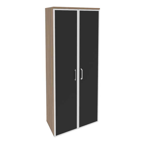 Шкаф высокий широкий (2 высоких фасада стекло лакобель в раме) O.ST-1.10R white/black