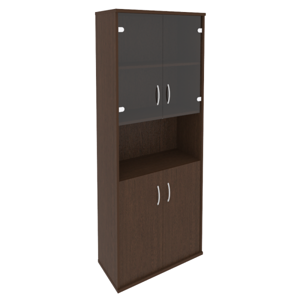 Шкаф высокий широкий (2 низкие двери ЛДСП, 2 низкие двери стекло) А.СТ-1.4