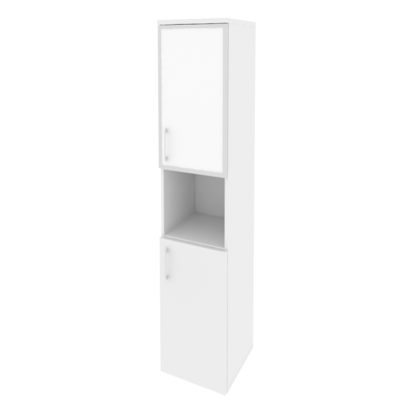 Шкаф высокий узкий правый (1 низкий фасад ЛДСП + 1 низкий фасад стекло лакобель в раме) O.SU-1.4R(R) white/black