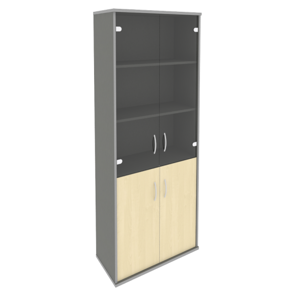 Шкаф высокий широкий (2 низкие двери ЛДСП, 2 средние двери стекло) А.СТ-1.2