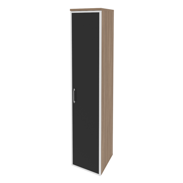 Шкаф высокий узкий правый (1 высокий фасад стекло лакобель в раме) O.SU-1.10R(R) white/black