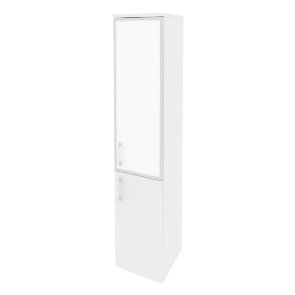 Шкаф высокий узкий правый (1 низкий фасад ЛДСП + 1 средний фасад стекло лакобель в раме) O.SU-1.2R(R) white/black