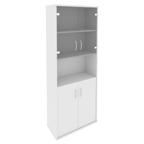 Шкаф высокий широкий (2 низкие двери ЛДСП, 2 низкие двери стекло) А.СТ-1.4