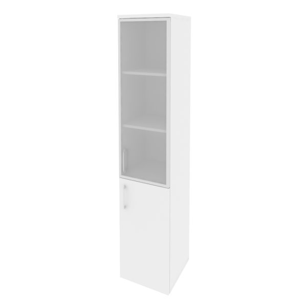 Шкаф высокий узкий правый (1 низкий фасад ЛДСП + 1 средний фасад стекло в раме) O.SU-1.2R(R)