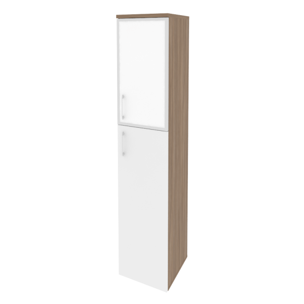 Шкаф высокий узкий правый (1 средний фасад ЛДСП + 1 низкий фасад стекло лакобель в раме) O.SU-1.7R(R) white/black