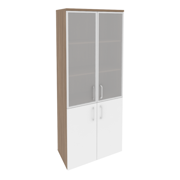 Шкаф высокий широкий (2 низких фасада ЛДСП + 2 средних фасада стекло в раме) O.ST-1.2R