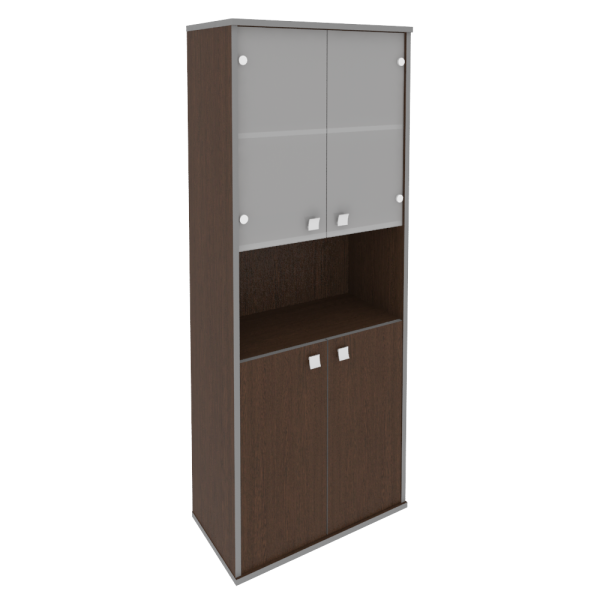 Шкаф высокий широкий (2 низкие двери ЛДСП, 2 низкие двери стекло) Л.СТ-1.4