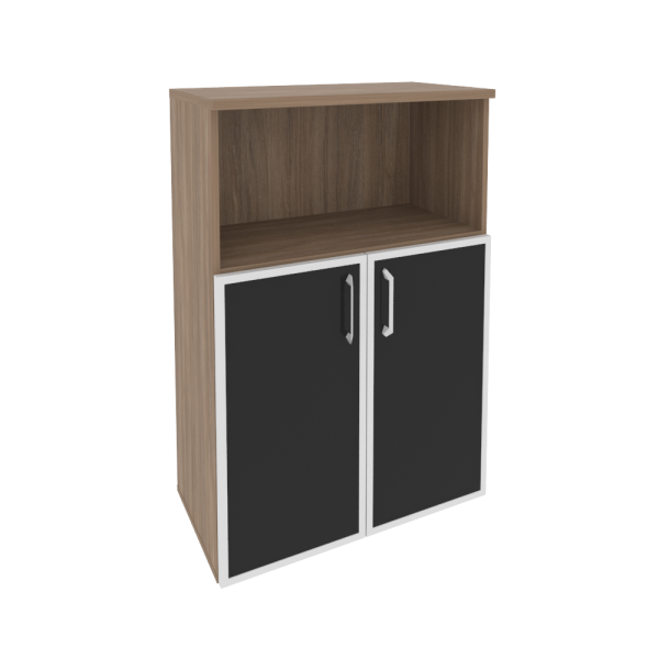 Шкаф средний широкий (2 низких фасада стекло лакобель в раме) O.ST-2.2R white/black