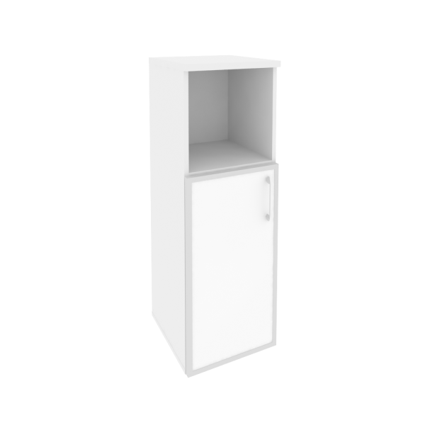 Шкаф средний узкий левый (1 низкий фасад стекло лакобель в раме) O.SU-2.2R(L) white/black