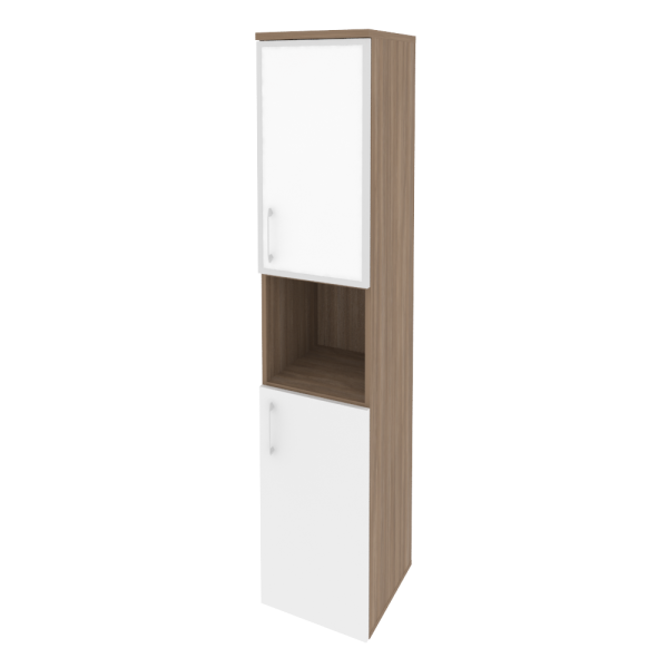 Шкаф высокий узкий правый (1 низкий фасад ЛДСП + 1 низкий фасад стекло лакобель в раме) O.SU-1.4R(R) white/black