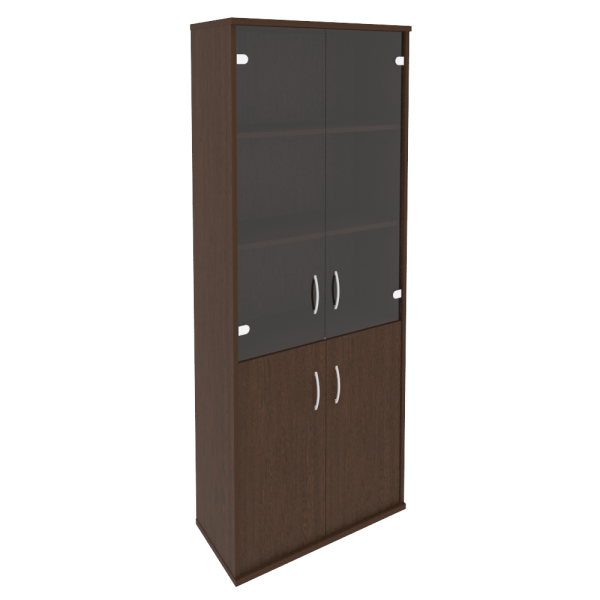 Шкаф высокий широкий (2 низкие двери ЛДСП, 2 средние двери стекло) А.СТ-1.2