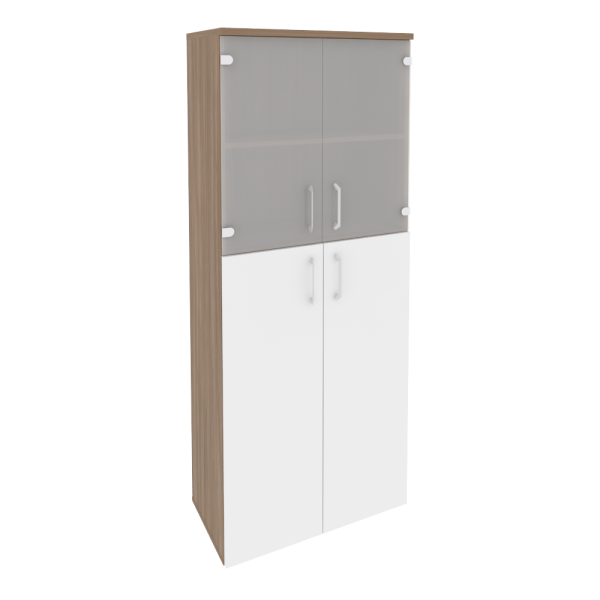 Шкаф высокий широкий (2 средних фасада ЛДСП + 2 низких фасада стекло) O.ST-1.7